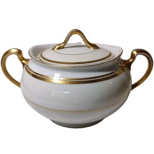 Heinrich HC Selb Sugar Bowl and Lid Princess Bavaria White Gold Trim Vintage SEE